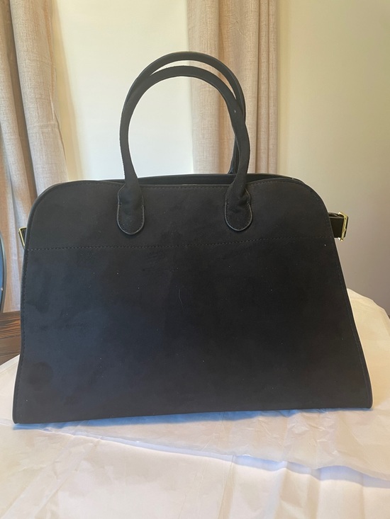 The Row Handbags - The Row Margaux Black Suede Satchel with Gold Hardware New